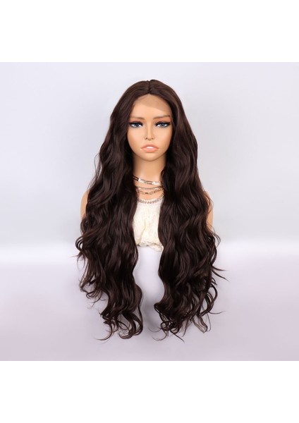 Kahverengi Uzun Dalgalı Fiber Sentetik Tül Peruk