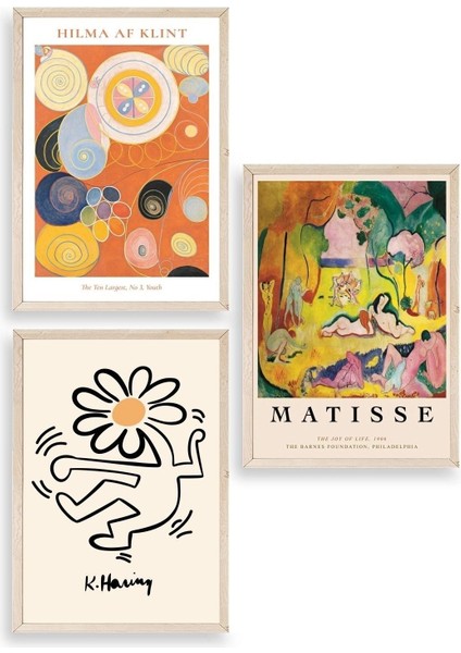 Ünlü Tablolar Üçlü Ahşap Çerçeveli Tablo