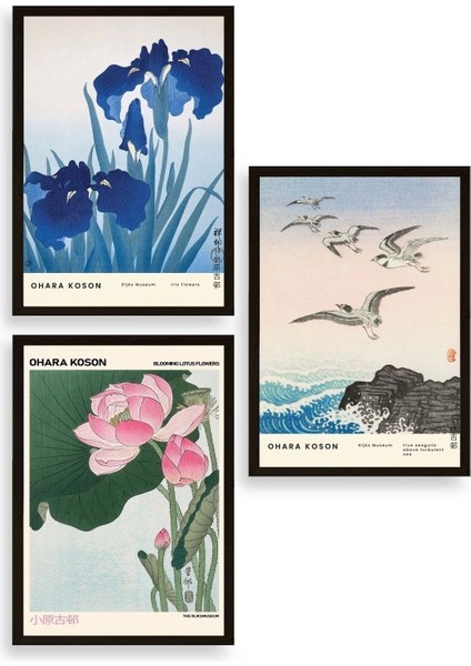 Vazodaki Çiçekler Üçlü Ahşap Çerçeveli Tablo