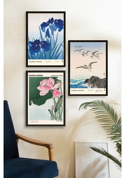 Vazodaki Çiçekler Üçlü Ahşap Çerçeveli Tablo fiyatları