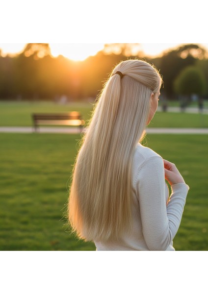 Fiber Sentetik Düz 8 Parça Çıt Çıt / Kumral Beyaz Platin Röfleli