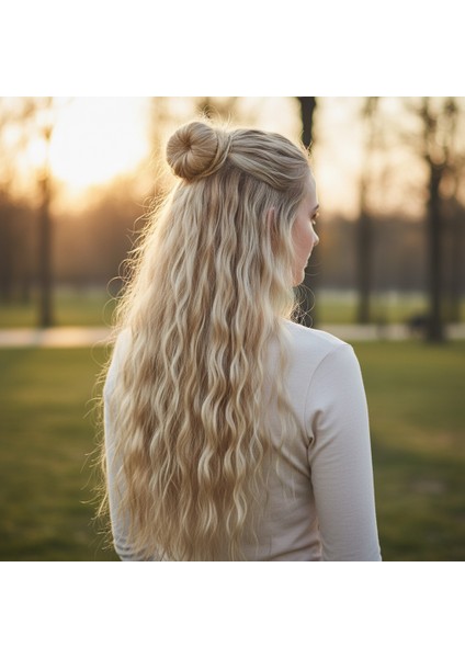 Fiber Sentetik Kabarık Dalgalı Yarım Ay + 2 Yan Çıt Çıt / Kumral Beyaz Platin Röfleli