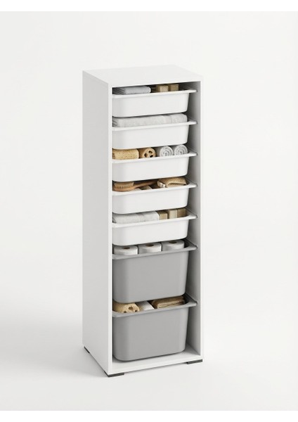 Zola 7 Sepetli Çok Amaçlı Banyo Dolabı Gri-Beyaz modelleri