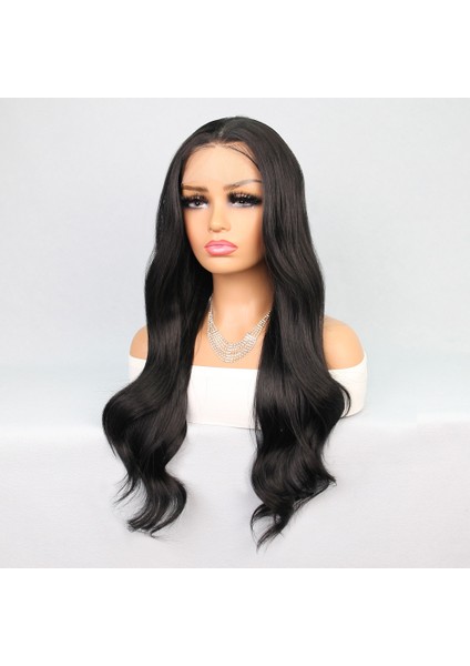 Siyah Uzun Hafif Dalgalı Fiber Sentetik Tül Peruk modelleri