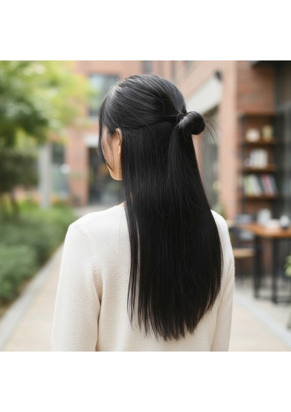 Fiber Sentetik Düz Yarım Ay + 2 Yan Çıt Çıt / Siyah