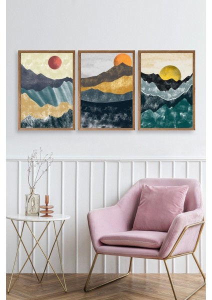 Manzara Üçlü Ahşap Çerçeveli Tablo fiyatları