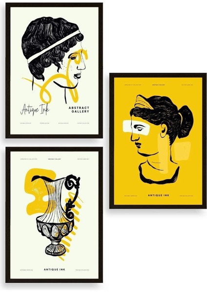 Soyut Üçlü Ahşap Çerçeveli Tablo