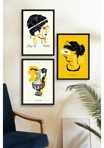 Soyut Üçlü Ahşap Çerçeveli Tablo fiyatları