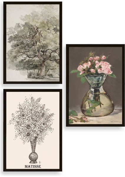 Matisse Üçlü Ahşap Çerçeveli Tablo