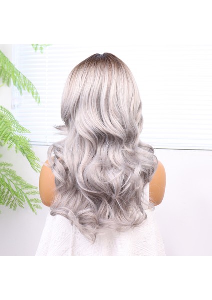 Açık Kumral Gri Ombreli Bebek Saçlı Fiber Sentetik Tül Peruk indirimleri