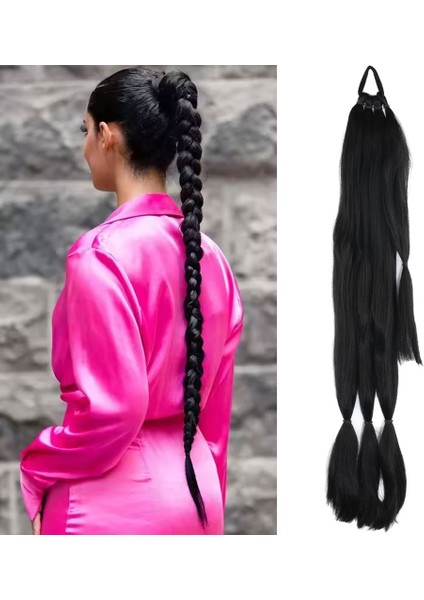 Üçlü Örgü Tokalı At Kuyruğu / Siyah