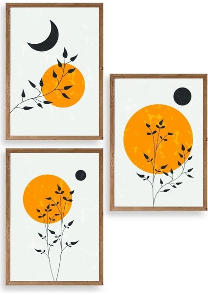 Manzara Üçlü Ahşap Çerçeveli Tablo