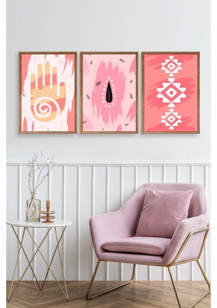 Düşündüren Şekiller Üçlü Ahşap Çerçeveli Tablo fiyatları