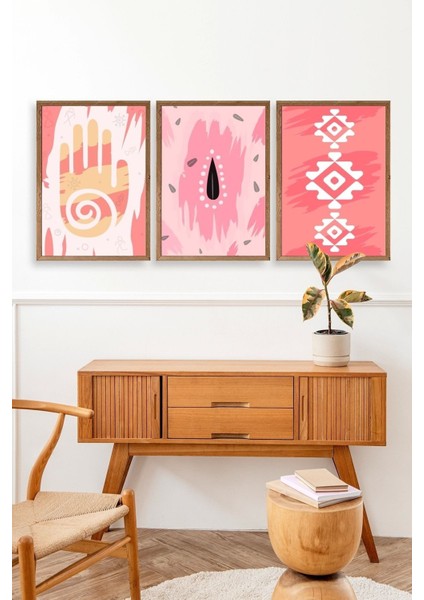 Düşündüren Şekiller Üçlü Ahşap Çerçeveli Tablo modelleri