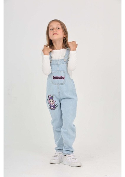 Kız Çocuk Slopet Çocuk Kot Tulum Labubu Desenli Açık Mavi fırsatları
