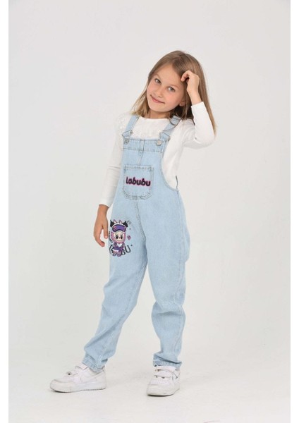 Kız Çocuk Slopet Çocuk Kot Tulum Labubu Desenli Açık Mavi indirimleri