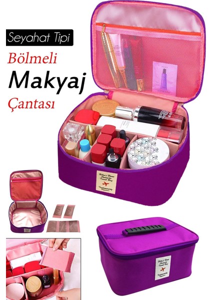 Mor Seyahat Makyaj Çantası, Düzenleyici ve Aksesuar Seti 24X21X11 cm