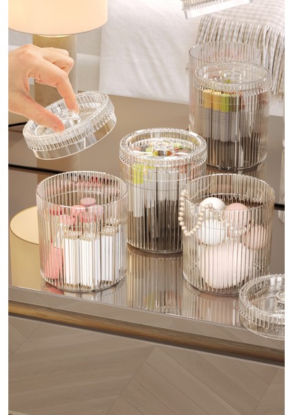 3'lü Kapaklı Çok Amaçlı Makyaj ve Kozmetik Organizer Seti