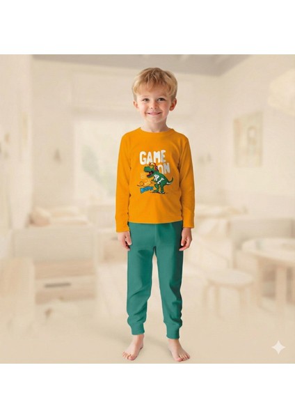 Mevsimlik Erkek Çocuk Dinozor Baskılı Pijama Takımı