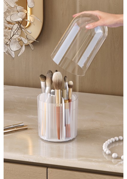 Şeffaf Kapaklı Makyaj Fırçası ve Kozmetik Organizeri, Hijyenik ve Şık