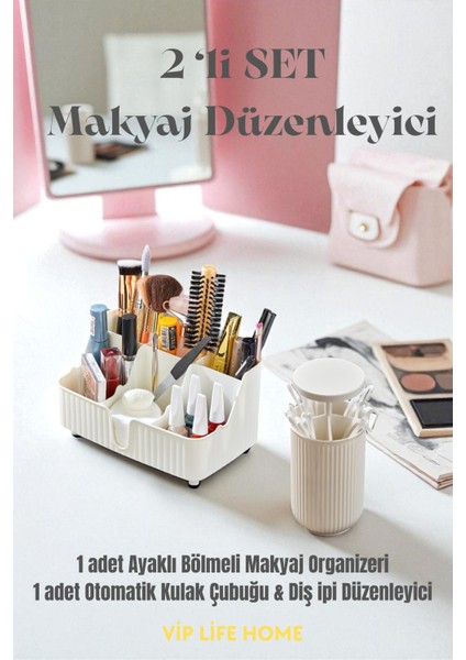 2'li Makyaj Organizeri ve Kulak Çubuğu, Diş Ipi Düzenleyici Set