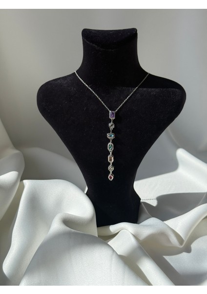 Pirinç Renkli Zirkon Taşlı Model Gümüş Renk 7 Element Kadın Y Kolye fiyatları