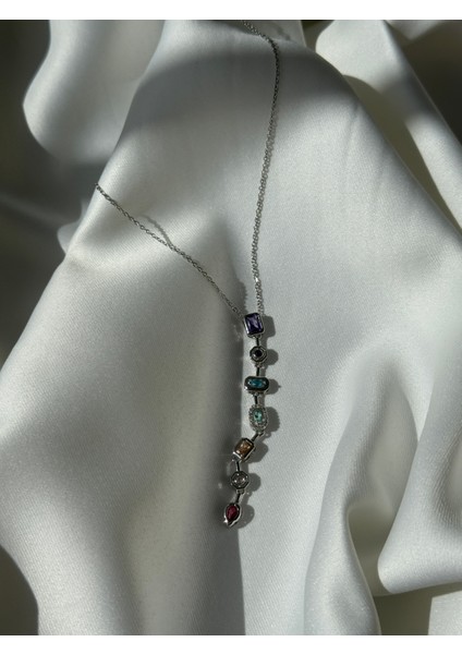 Pirinç Renkli Zirkon Taşlı Model Gümüş Renk 7 Element Kadın Y Kolye fırsatları