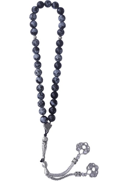 Karlı Obsidyen Doğal Taş Tesbih 33'lü modelleri