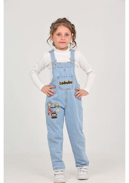 Kız Çocuk Slopet Çocuk Kot Tulum Labubu Kahverengi Desenli