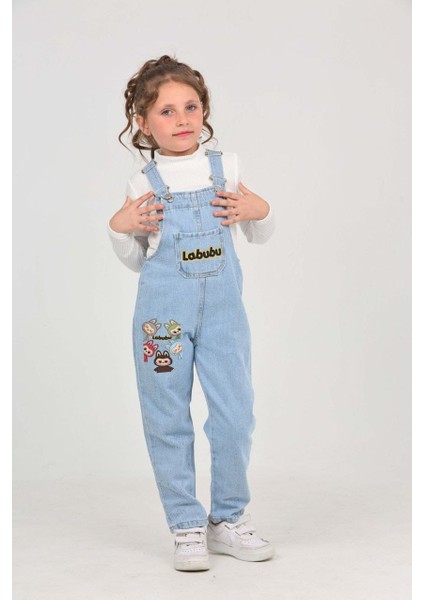 Kız Çocuk Slopet Çocuk Kot Tulum Labubu Kahverengi Desenli fırsatları