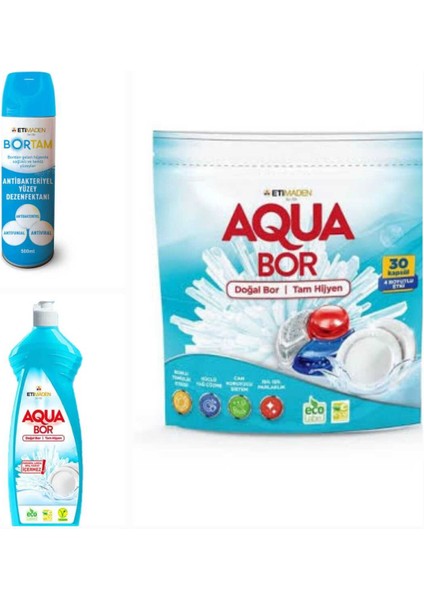Aquabor Doğal Mineralli Bulaşık Makinesi 30 Kapsül Tablet+ 1 Adet Elde Yıkama+Dezenfektan