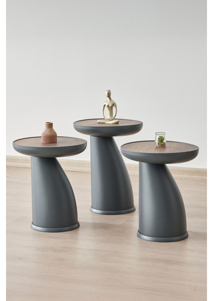 Elips 3'lü Sehpa, Yan Sehpa, Zigon Sehpa - Antrasit & Barok (Ceviz) Renk Tabla fiyatları