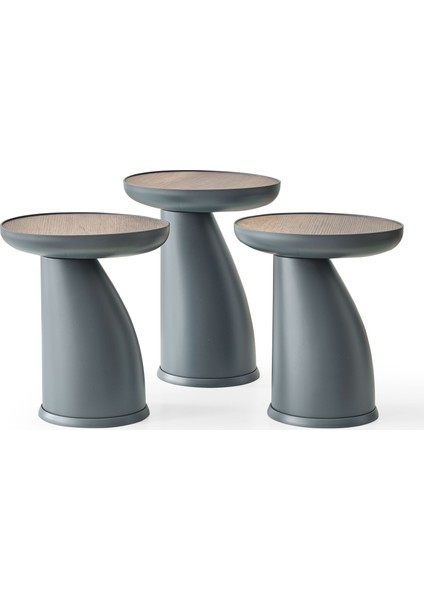 Elips 3'lü Sehpa, Yan Sehpa, Zigon Sehpa - Antrasit & Barok (Ceviz) Renk Tabla fırsatları