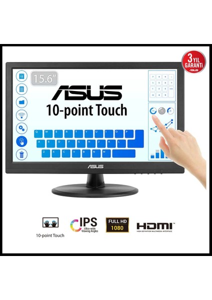 VT169HE 15.6" 5ms, 60hz, Dokunmatik, Hdmı, D-Sub, Düşük Mavi Işık, Freesync, IPS Panel Monitör
