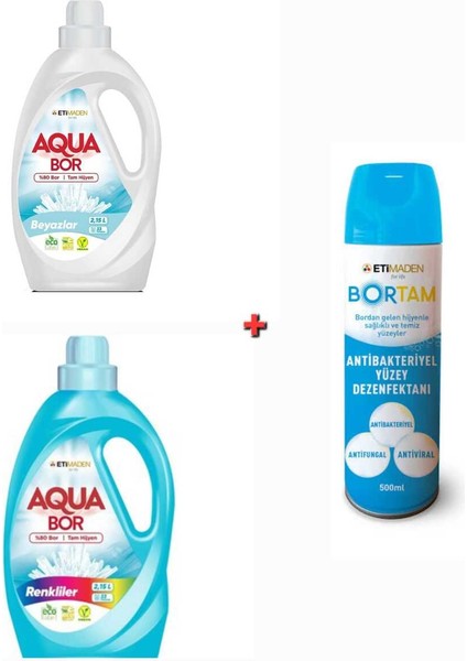 Aquabor Beyazlar ve Renkliler Için Sıvı Çamaşır Deterjanı 2*2.15 L 66 Yıkama Sıvı + Dezenfektan