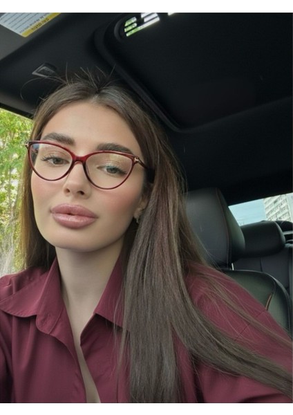 River Bordo Cat Eye Metal Aksesuarlı Mavi Işık Korumalı Blue Block Gözlük 58 Ekartman