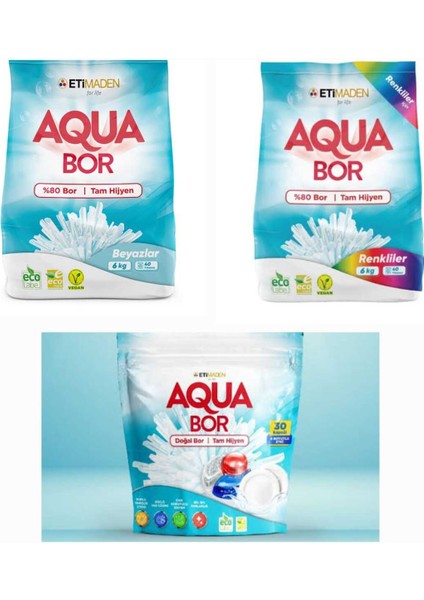 Aquabor Doğal Mineralli Çamaşır Deterjanı Renkliler +Beyazlar Için +Bulaşık Tableti 30 Kapsül