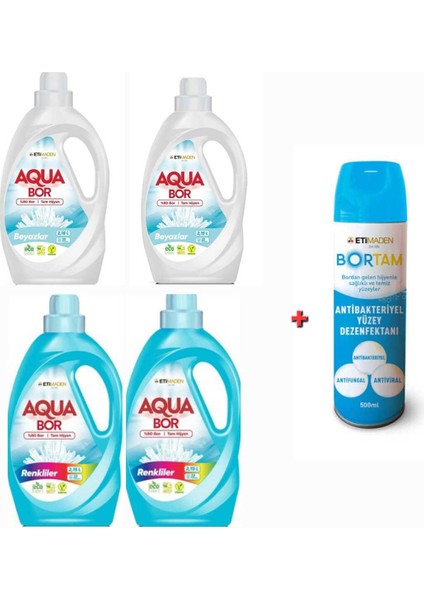 Aquabor Beyazlar ve Renkliler Için Sıvı Çamaşır Deterjanı 4*2.15 L 132 Yıkama Sıvı + Dezenfektan