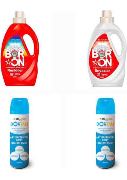 Doğal Sıvı Deterjan Boron Renkliler ve Beyazlar Için 26*2 + Bortam Dezenfektan 500 Ml*2 Adet