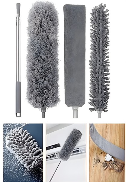 Mytechcat® Teleskopik 3'lü Mop Toz Alma Püskülü Çok Fonksiyonlu Temizlik Seti