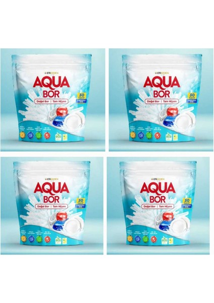 Aquabor Doğal Mineralli 4 Paket Bulaşık Tableti L 4*30 Kapsül