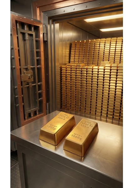 1 kg Altın Külçe Görünümlü Dekoratif Obje (2 Adet) | Dekoratif Altın Bar | Lüks Masa Süsü