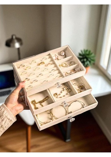 Şeffaf 3 Çekmeceli Mücevher Saklama Kutusu, Düzenli Takı Muhafazası