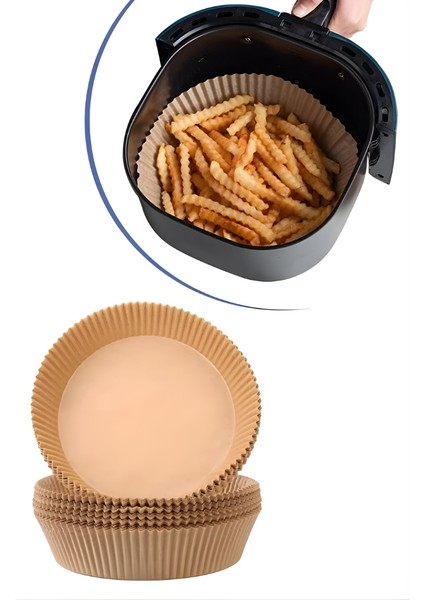 Mytechcat® 100 Adet Air Fryer Pişirme Kağıdı Tek Kullanımlık Yağlı Kağıdı Yuvarlak Tabak Model