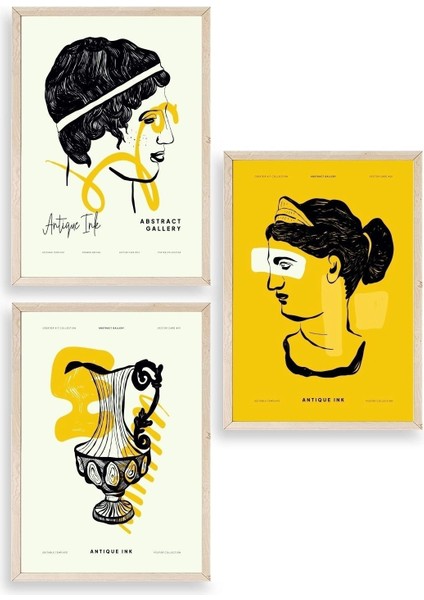 Soyut Üçlü Ahşap Çerçeveli Tablo