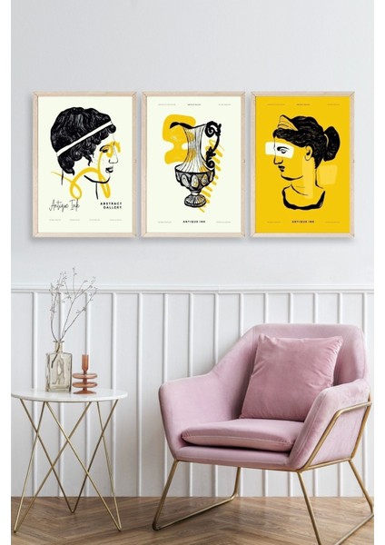 Soyut Üçlü Ahşap Çerçeveli Tablo fiyatları