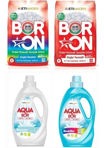 Toz Çamaşır Deterjanı 2 Adet Renkli ve Beyazlar Için + 2 Adet Aquabor Sıvı Çamaşır Deterjanı