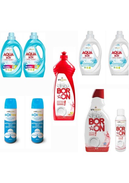 Aquabor Sıvı Deterjanı Renkli ve Beyazlar Için 132 Yıkama+ Bulaşık Deterjanı + 2 Adet Dezenfektan