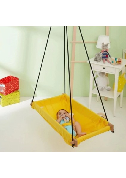 Ahşap Yaylı Zıp Zıp Bebek Hamak Beşik (Sarı)