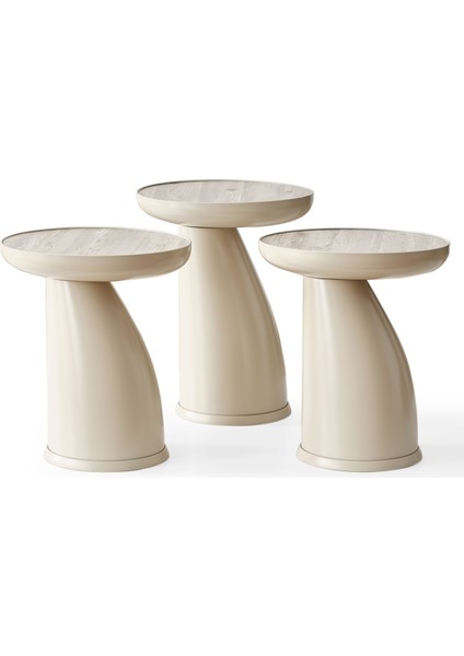 Elips 3'lü Sehpa,yan Sehpa,zigon Sehpa - Kumtaşı (Açık Bej) & Traverten Desenli Tabla fiyatları